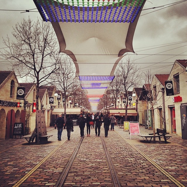 Bercy Village, with rails on ground