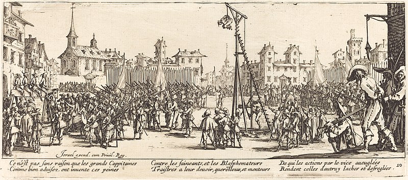 Engraving of a strappado, instrument of torture