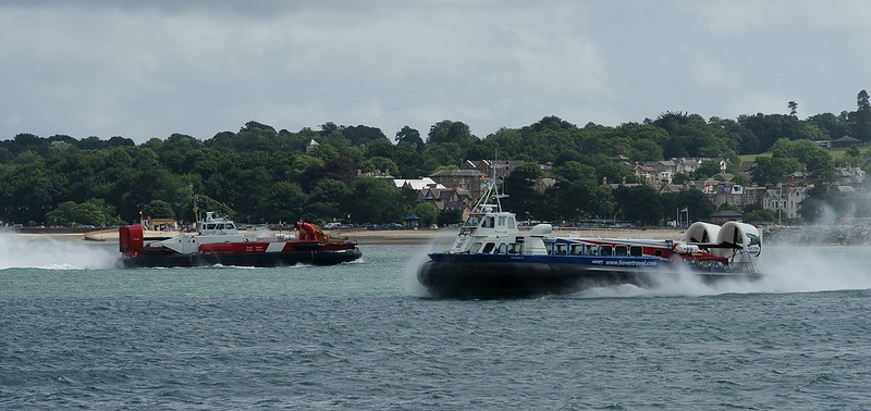 Two hovercrafts passing