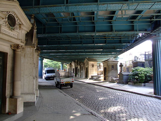 Tombs of the Montmartre cemetery under the Pont Caulaincourt