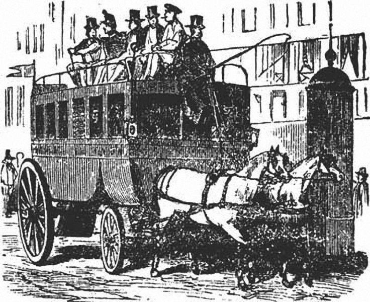 Mid-19th century drawing of a Parisian omnibus