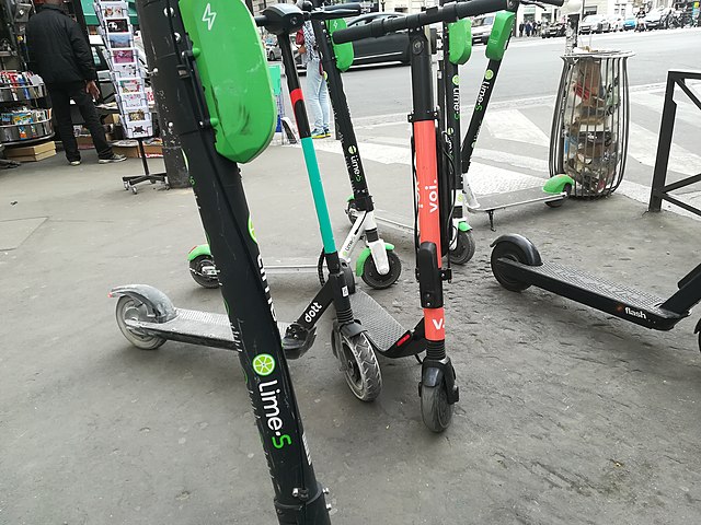 Electric scooters on a Paris pavement